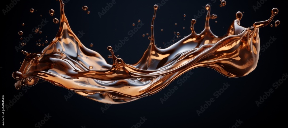 Poster a dynamic splash of liquid chocolate on a dark background highlighting texture and motion