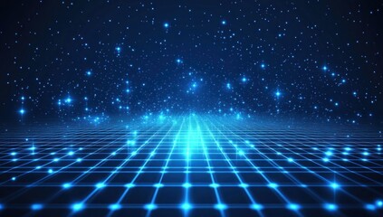 Abstract Blue Grid with Glowing Stars