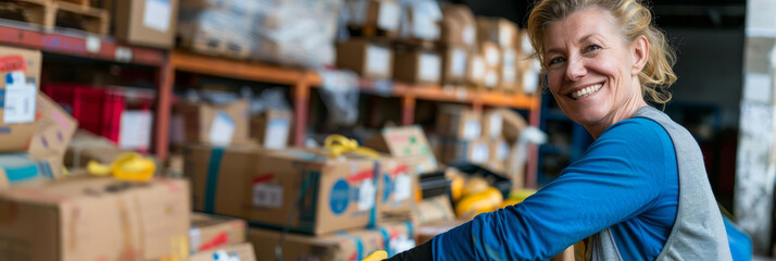 Obraz premium Mature volunteer organizing donations at a humanitarian aid center