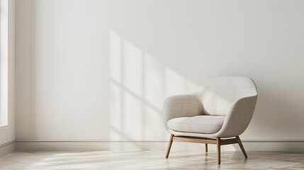 Modern interior with an armchair against an empty white wall background