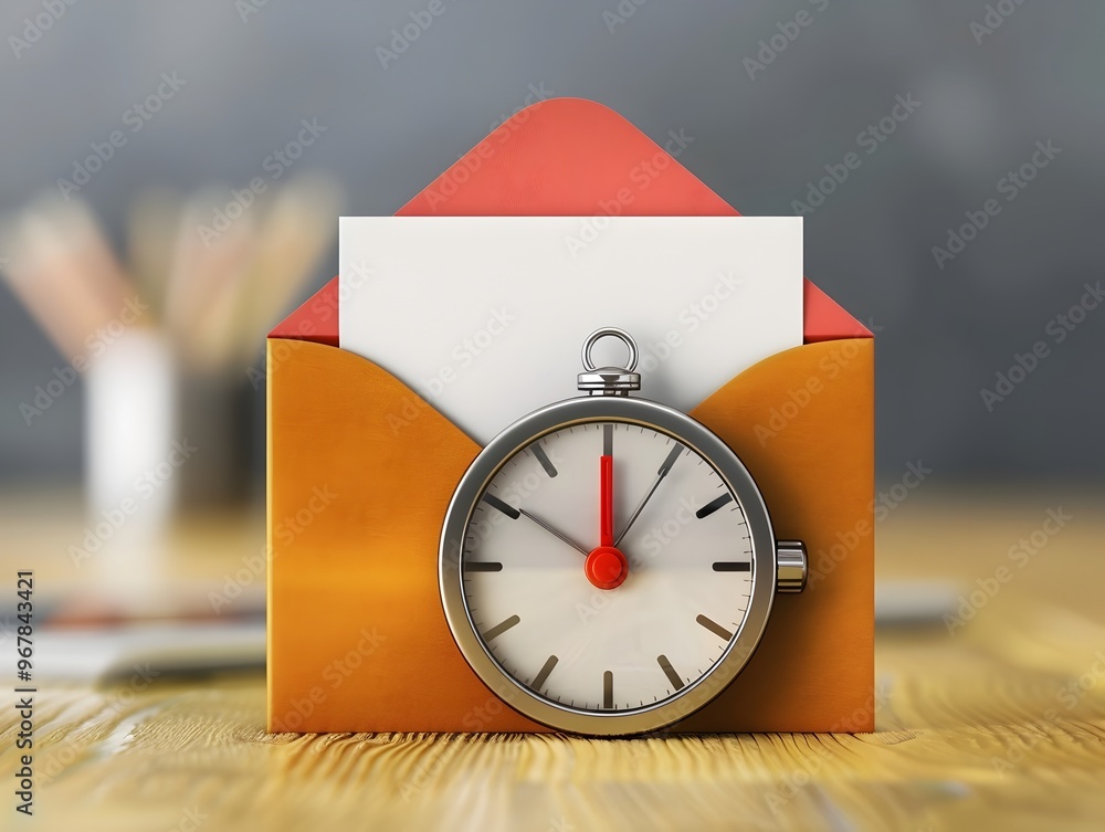 Poster email icon with stopwatch representing efficient communication concept