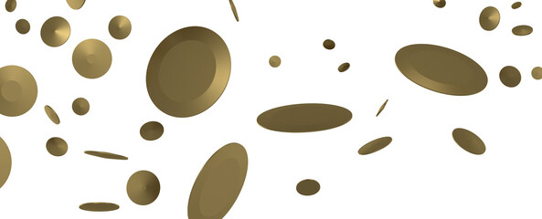 Golden confetti falling down isolated on transparent background.