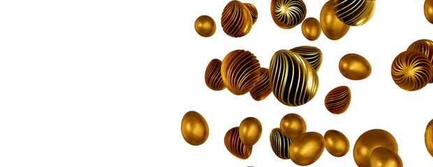 Easter eggs collection. White and gold 3d elegant design elements.