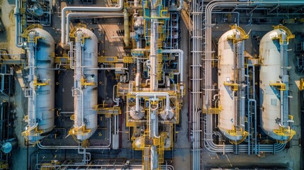 Aerial view of a large industrial oil refinery.
