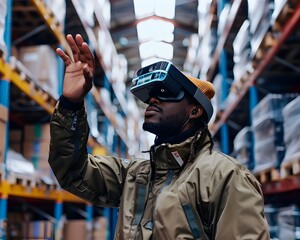 Warehouse Worker Using Augmented Reality Glasses for Efficient Item Locating and Picking in Logistics Facilities