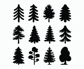 Obraz premium Pine trees silhouette EPS vector file illustration template