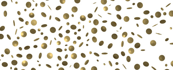 Golden confetti falling down isolated on transparent background.