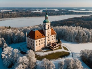 Aerial view of Andechs Monastery and Ammersee