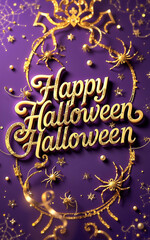 happy halloween card with spider calligraphy flourishing luxury design high class illustration