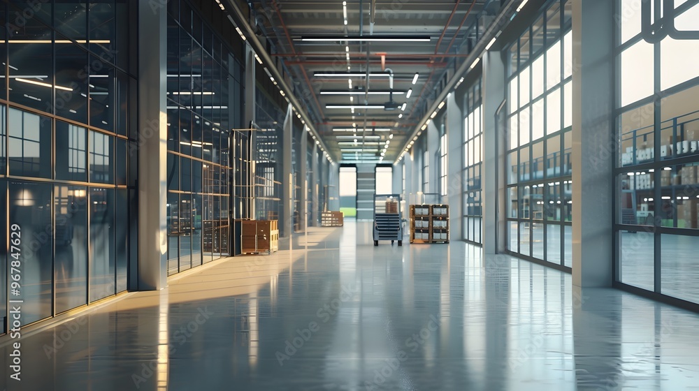 Poster transparent modern warehouse showcasing efficient automated workflows and systems