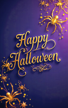 happy halloween card with spider calligraphy flourishing luxury design high class illustration
