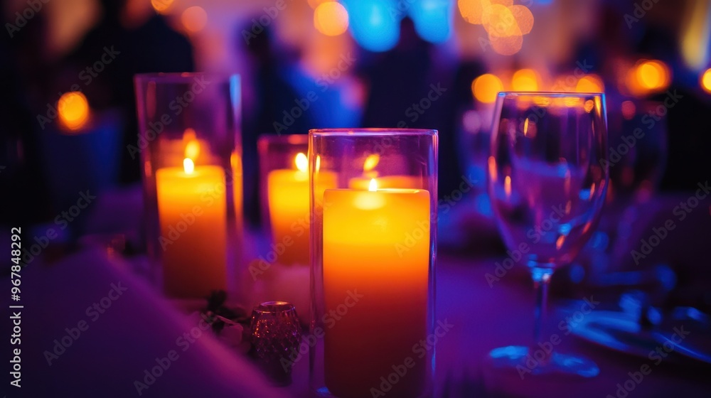 Poster A cozy ambiance with glowing candles on a table, creating a warm atmosphere for gatherings.