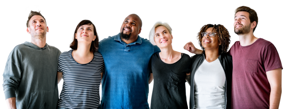 Diverse people png cut out, looking up, transparent background