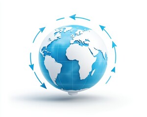 Naklejka premium Stylized globe with arrows representing global connectivity and world travel, perfect for concepts of geography and internationalization.