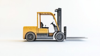 Yellow Forklift with Black Forks on White Background