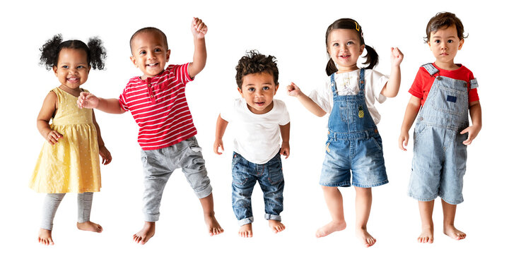 Diverse toddlers png collage element, dancing together, transparent background