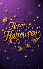 happy halloween card with spider calligraphy flourishing luxury design high class illustration