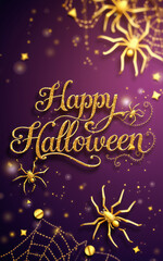 happy halloween card with spider calligraphy flourishing luxury design high class illustration