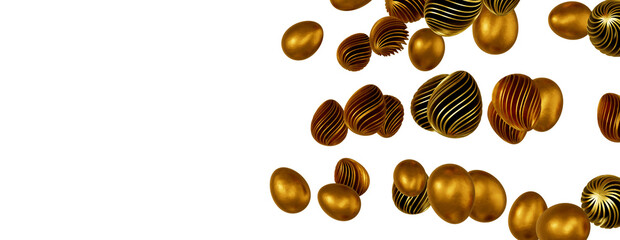 golden and silver eggs isolated on white background with shadow. Easter eggs
