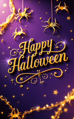 happy halloween card with spider calligraphy flourishing luxury design high class illustration
