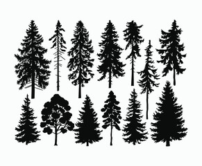 Obraz premium Pine trees silhouette EPS vector file illustration template