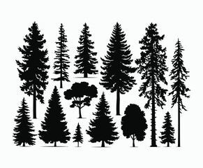 Obraz premium Pine trees silhouette EPS vector file illustration template