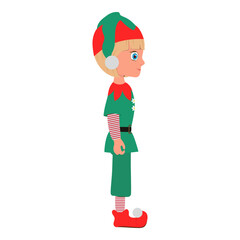 Flat Vector Illustration of Kid Boy Wearing Christmas Elf Costume, Cartoon Character Set For Animation, Various Views, Poses and Gestures. Item 2