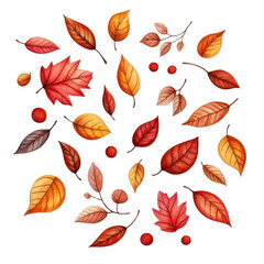 Fototapeta premium A vibrant collection of autumn leaves in varying shades of red, orange, and yellow, perfect for seasonal decorations.