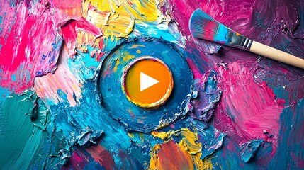 Colorful abstract art with a play button symbolizing ai video generation.