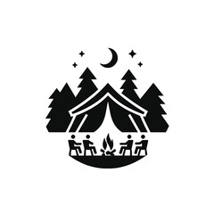 Obraz premium Camping Scene Silhouette with Tent and Campfire