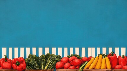 A vintage-style poster advertising a local farmers' market, featuring hand-drawn vegetables and market scenes, Illustration, Retro tones food, market,farmers,advertising,display,shopping