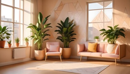 Photo interior modern design room 3d illustration;
