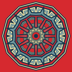 Ornamental star composition on red background. Design for bandana, tablecloth, neckerchief or other. Version 2. Vector illustration