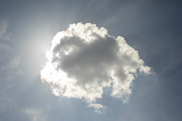 A white cloud in the sky. A single cloud. Summer sky. Fresh air.