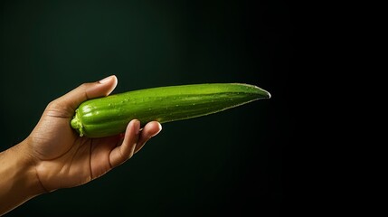 Hand Holding a Green Okra.
