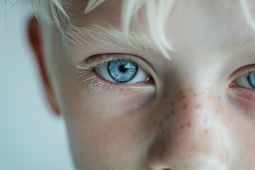 Fashion albino model boy portrait isolated on white background.