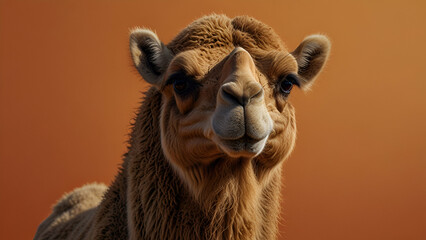 Obraz premium Symmetrical Camel Image on Vibrant Orange Background