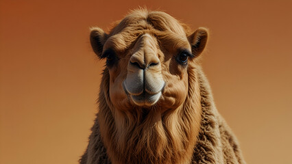 Obraz premium Symmetrical Camel Image on Vibrant Orange Background