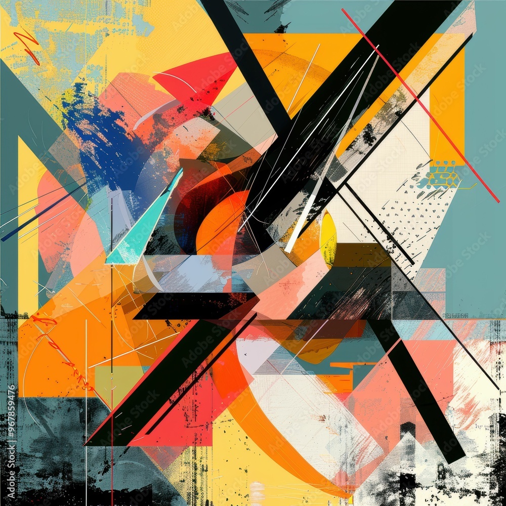 Poster abstract geometric art with bold colors and contrasting shapes. dynamic composition with intersectin