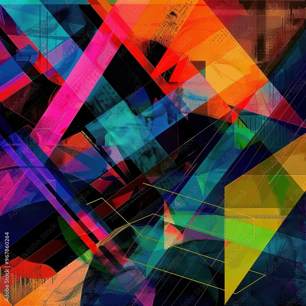 Poster Abstract geometric pattern with vibrant colors and overlapping shapes.