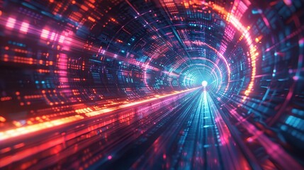 Obraz premium Abstract tunnel background, transformation and algorithm, blending reality and network systems, futuristic design