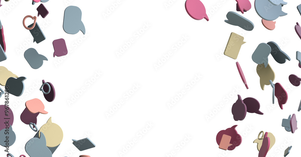 Poster 3D rendering flying email icon and web flying