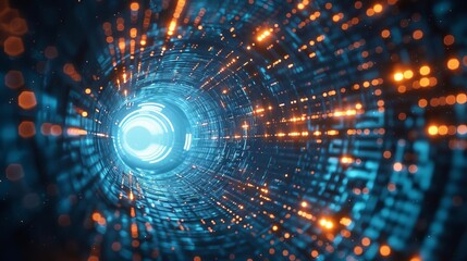 Obraz premium Innovative tunnel background, data connectivity, adaptive intelligence systems, cognitive design elements, dynamic and abstract
