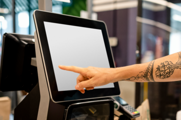 Self-checkout PNG mockup screen, contactless payment cash register