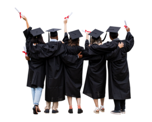 PNG University students in graduation gowns, collage element, transparent background