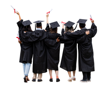 PNG University students in graduation gowns, collage element, transparent background
