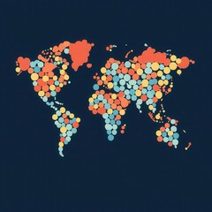 International search trends, world map with search icons, flat design illustration