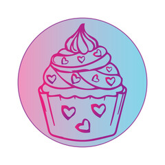 cupcake doodle sticker painted with a bright colored line. children's sticker for the design of postcards, T-shirts, notebooks, paintings, wallpapers, cafe design, menu, invitation, banner, restaurant