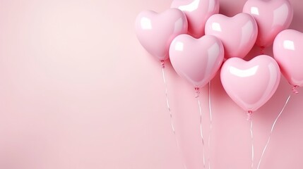 Pink heart shaped balloons on pink background. Valentines day background.