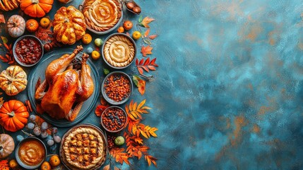Fototapeta premium Delicious Thanksgiving Feast with Traditional Turkey and Holiday food item